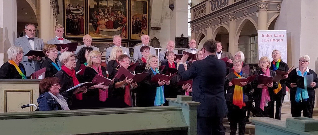 Der Volkschor Reinsdorf im Jahr 2021 beim "Landeschorfest Sachsen-Anhalt" in der Stadtkirche St. Marien in Wittenberg